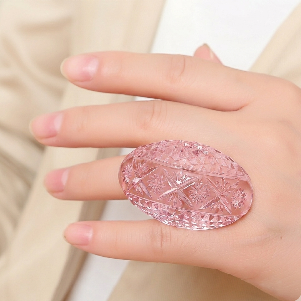 Hand Carved Etched Oval Ring Rosé