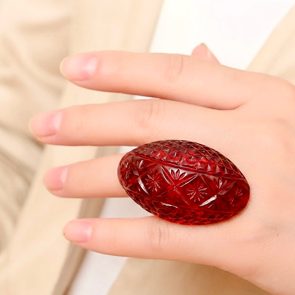 Etched Oval Ring Burgundy