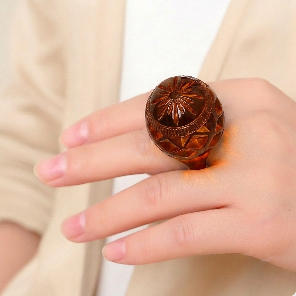 Large Dome Ring Amber