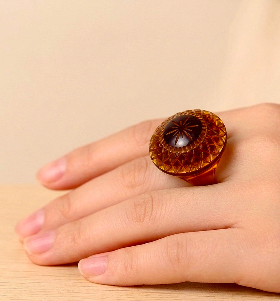 Etched Circle Ring Amber