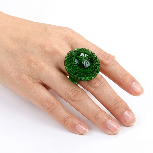 Etched Circle Ring Emerald Green