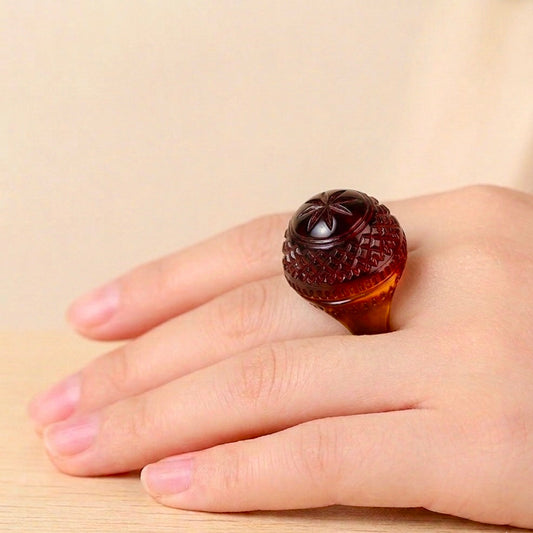 Etched Dome Ring Amber