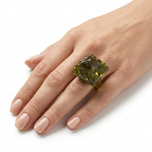Carved Square Ring Olive