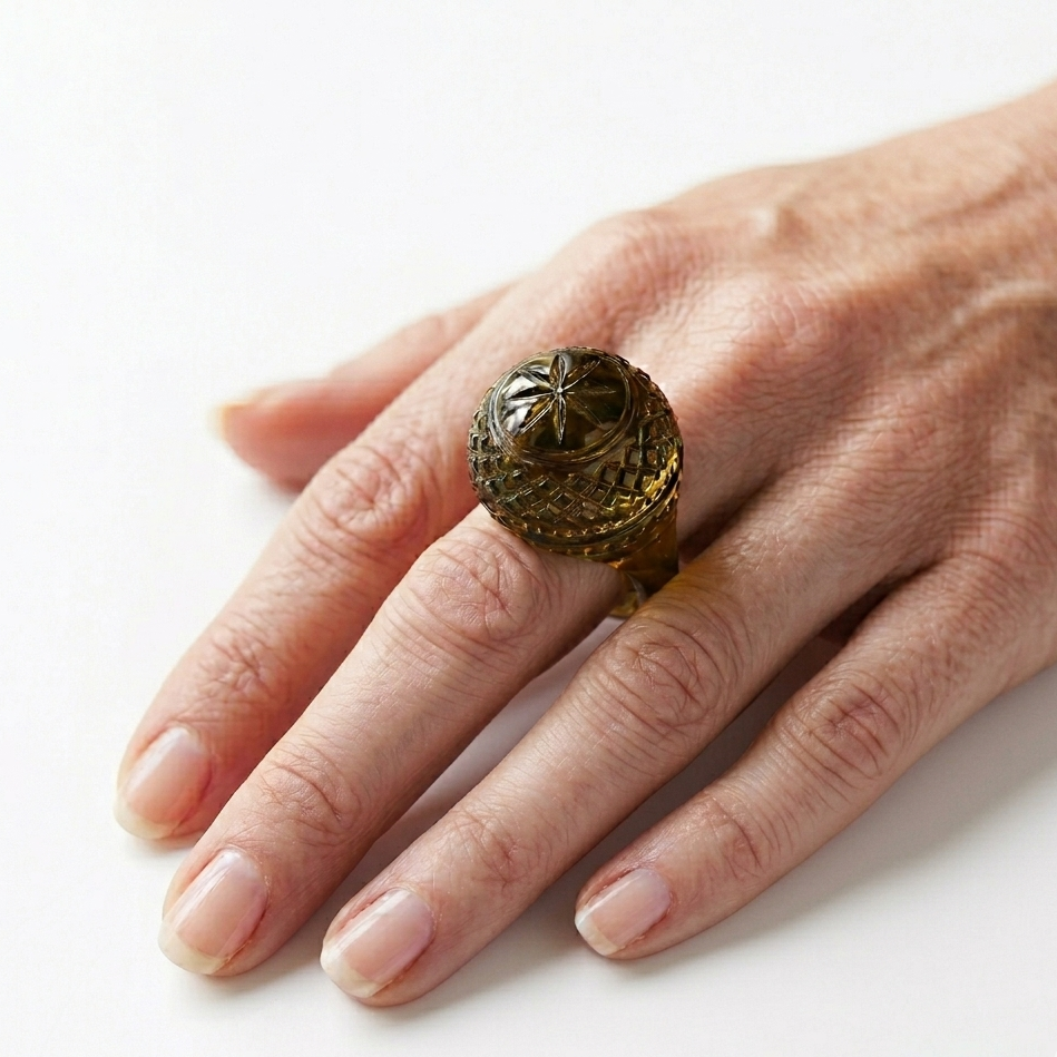 Etched Dome Ring Olive