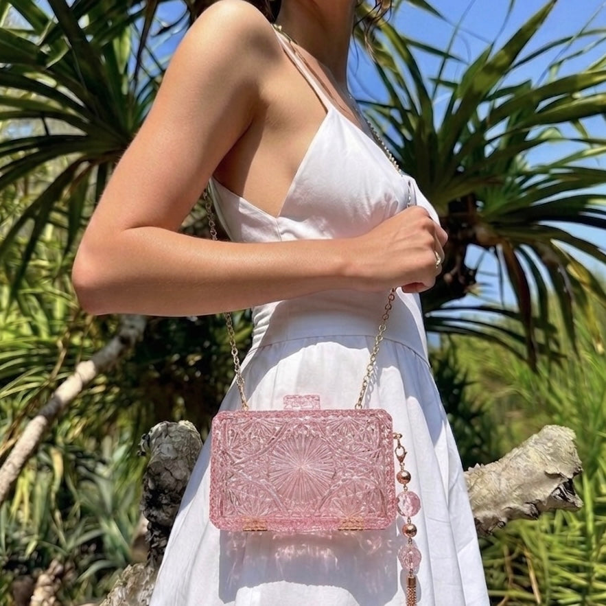 BESTSELLER Hand Carved Rectangle Clutch Rosé