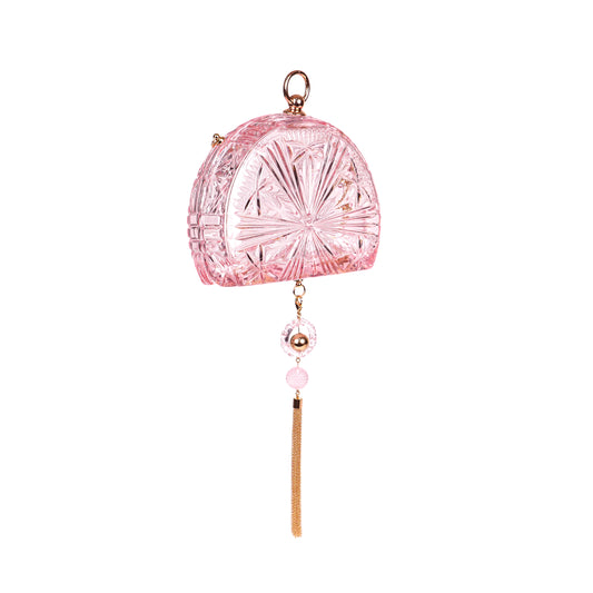 Hand Carved Sunburst Fan Clutch Rosé
