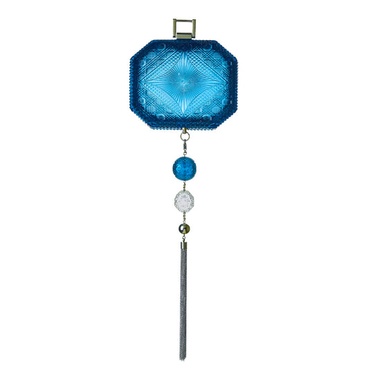 Hand Carved Octagon Clutch Classic Blue