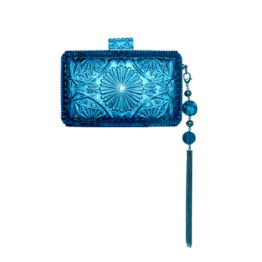 Hand Carved Rectangle Clutch Classic Blue