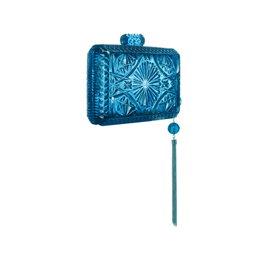 Hand Carved Rectangle Clutch Classic Blue