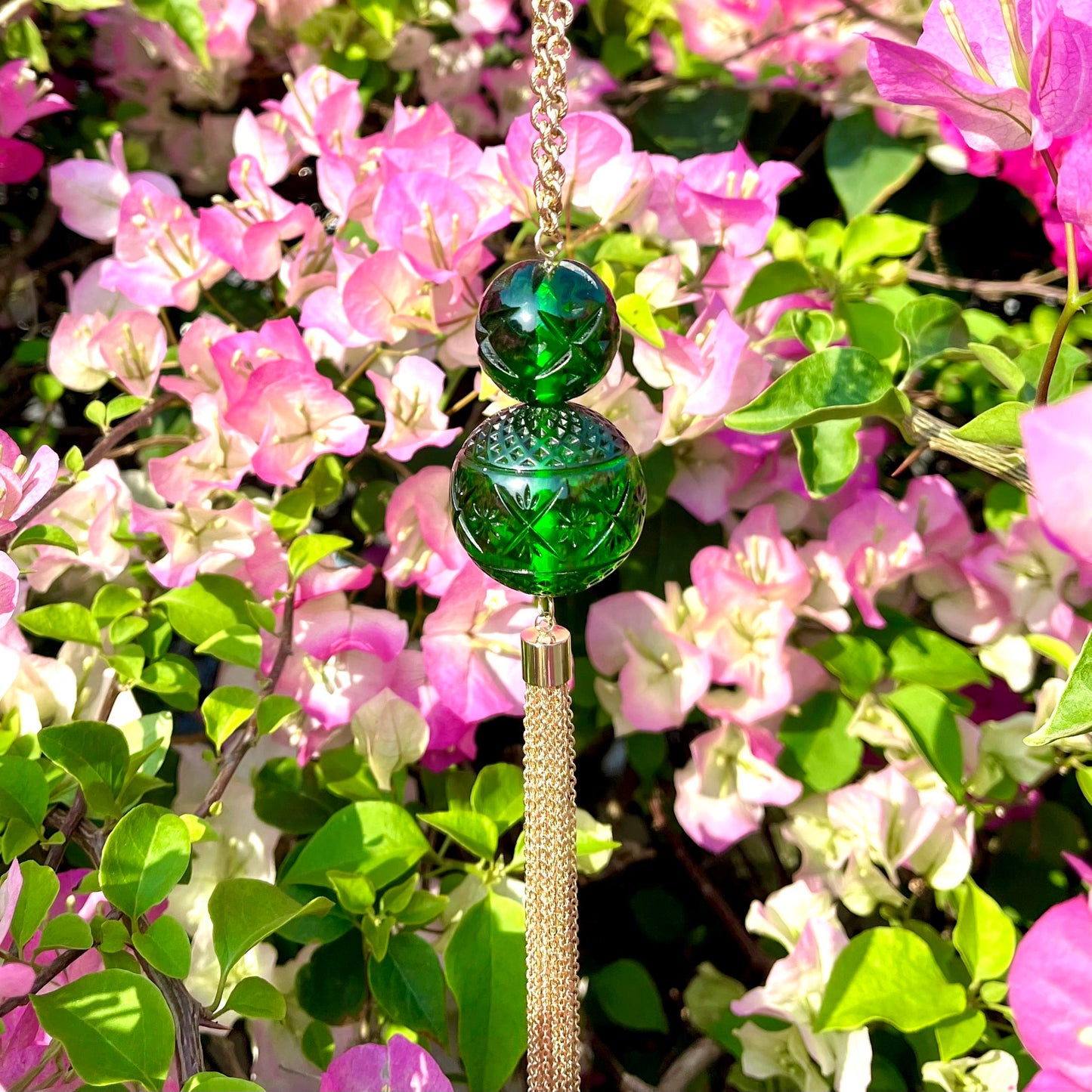 40% OFF Dual Ball Long Tassel Necklace Emerald Green