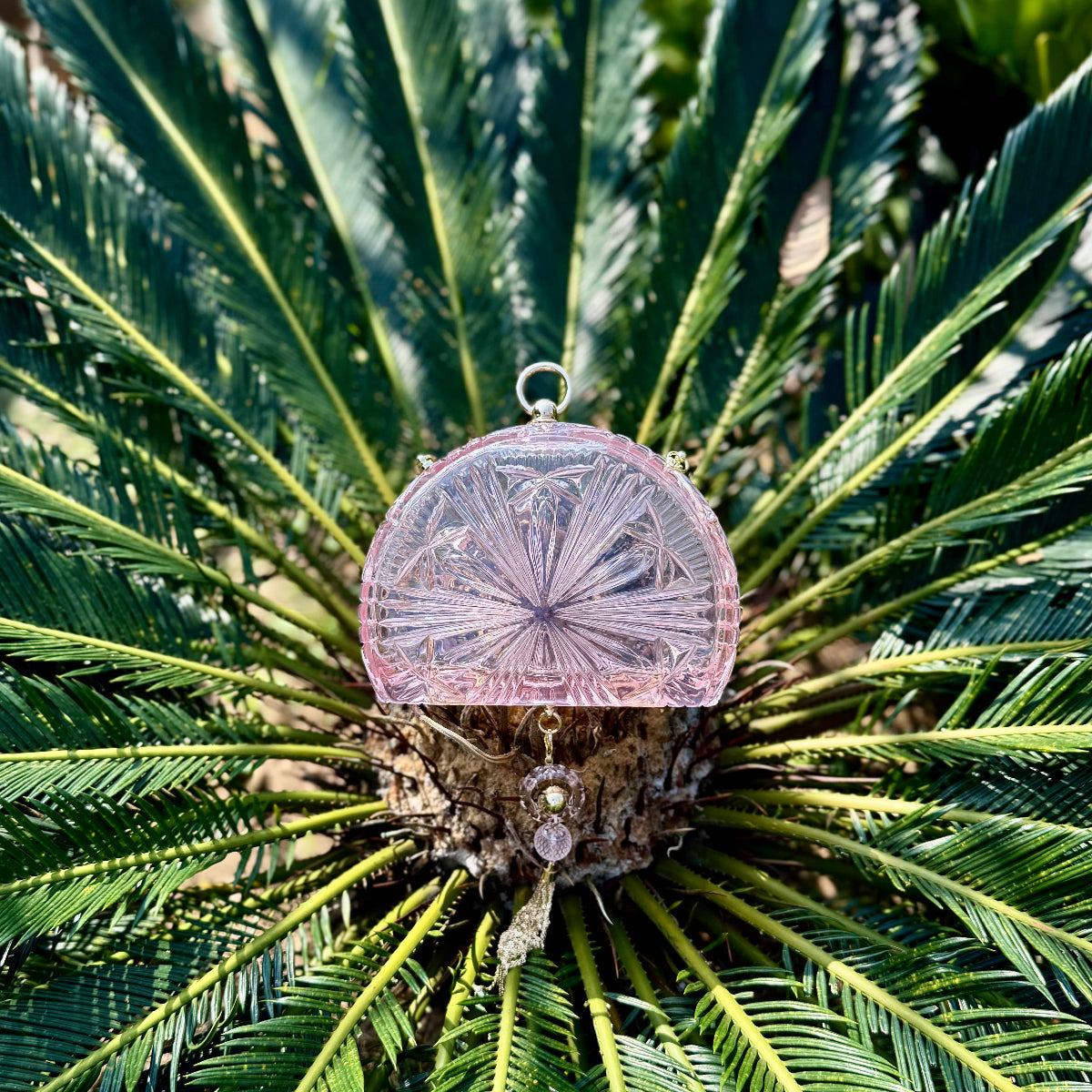 Hand Carved Sunburst Fan Clutch Rosé