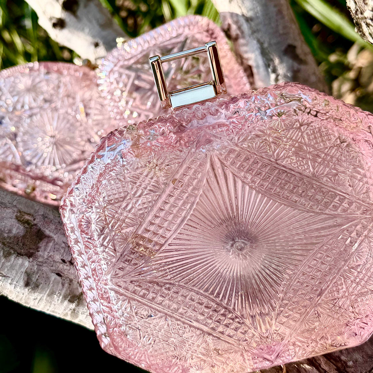 Hand Carved Octagon Clutch Rosé
