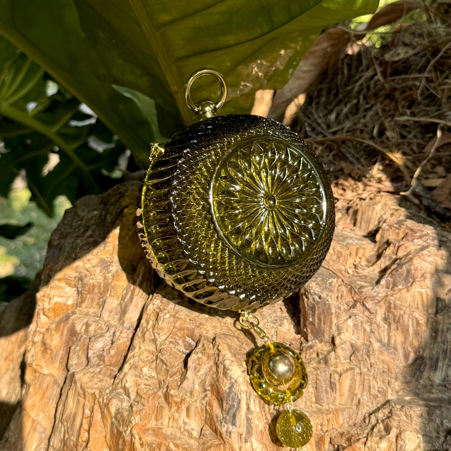 Hand Carved Sphere Clutch Olive