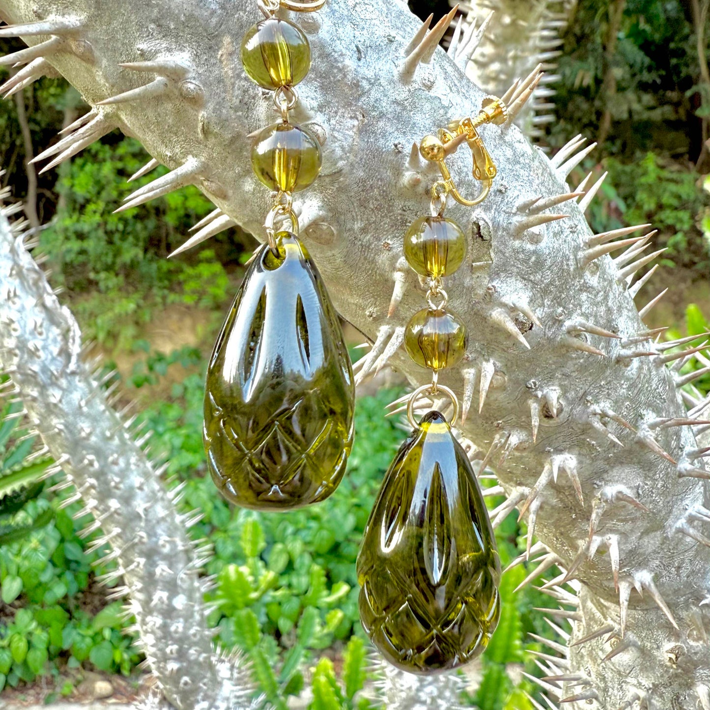 Etched Teardrop Earrings Olive