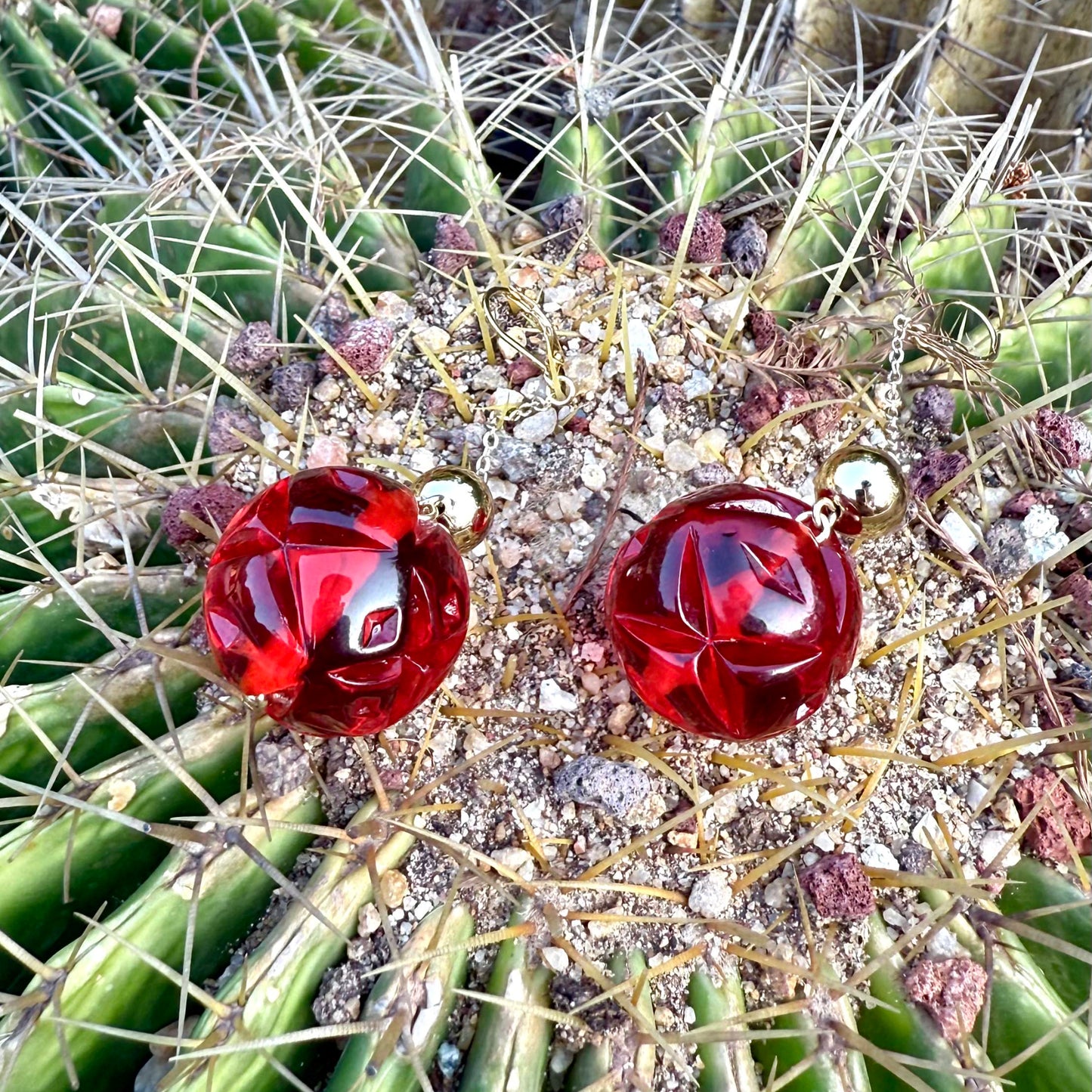 Crystal Ball Drop Earrings Burgundy