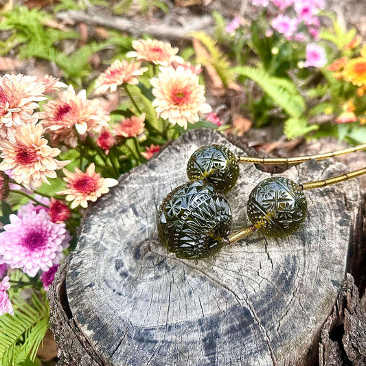 Triple Sphere Necklace Olive