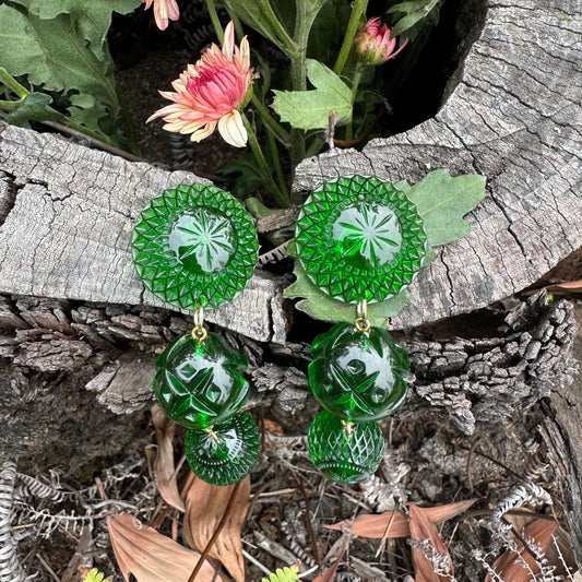Drip Crystal Stud Earrings Emerald Green