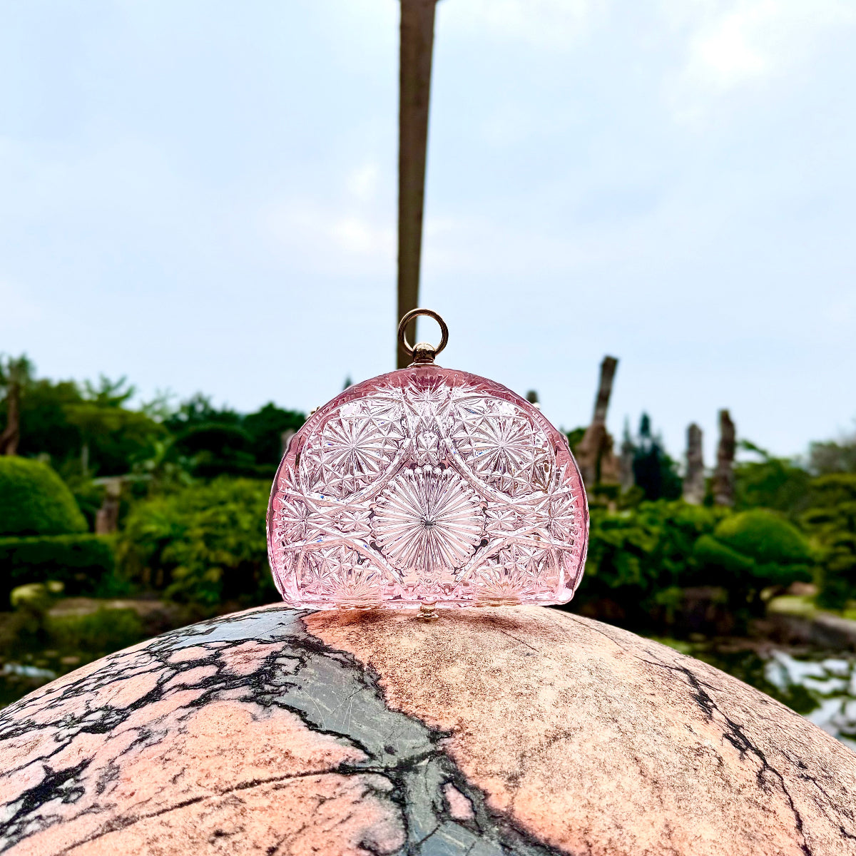 Hand Carved Fan Clutch Rosé