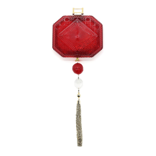 Hand Carved Octagon Clutch Burgundy