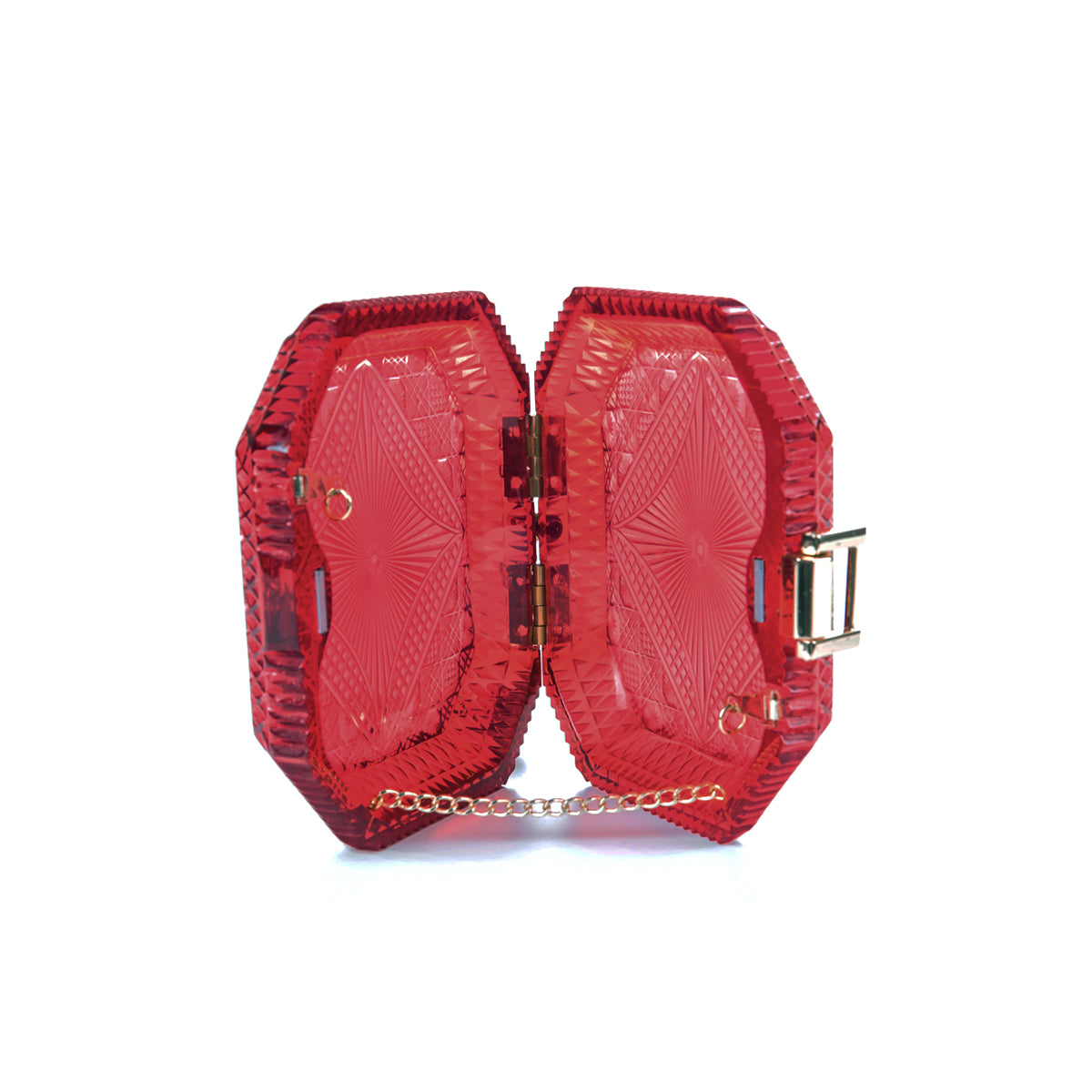 Hand Carved Octagon Clutch Burgundy