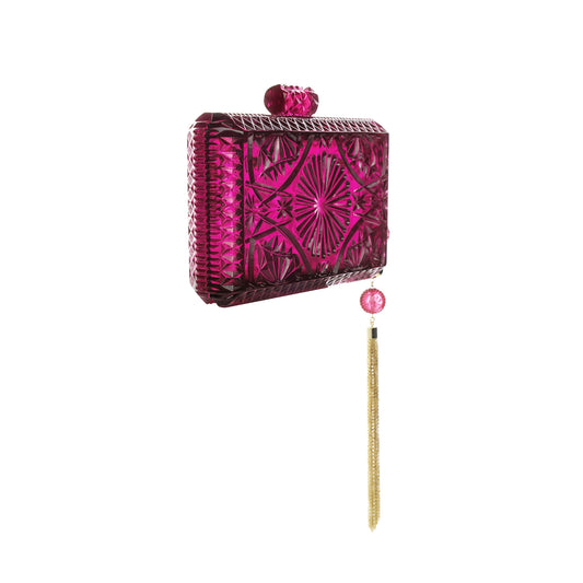 Hand Carved Rectangle Clutch Deep Purple