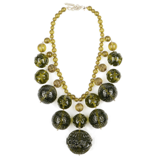 Crystalline Bib Necklace Olive