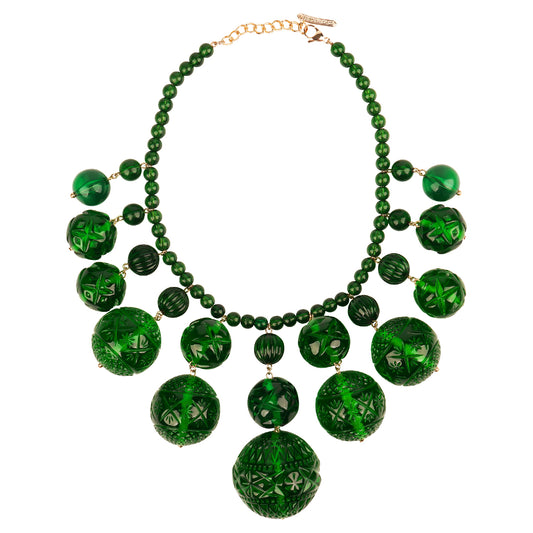 Etched Bib Necklace Emerald Green