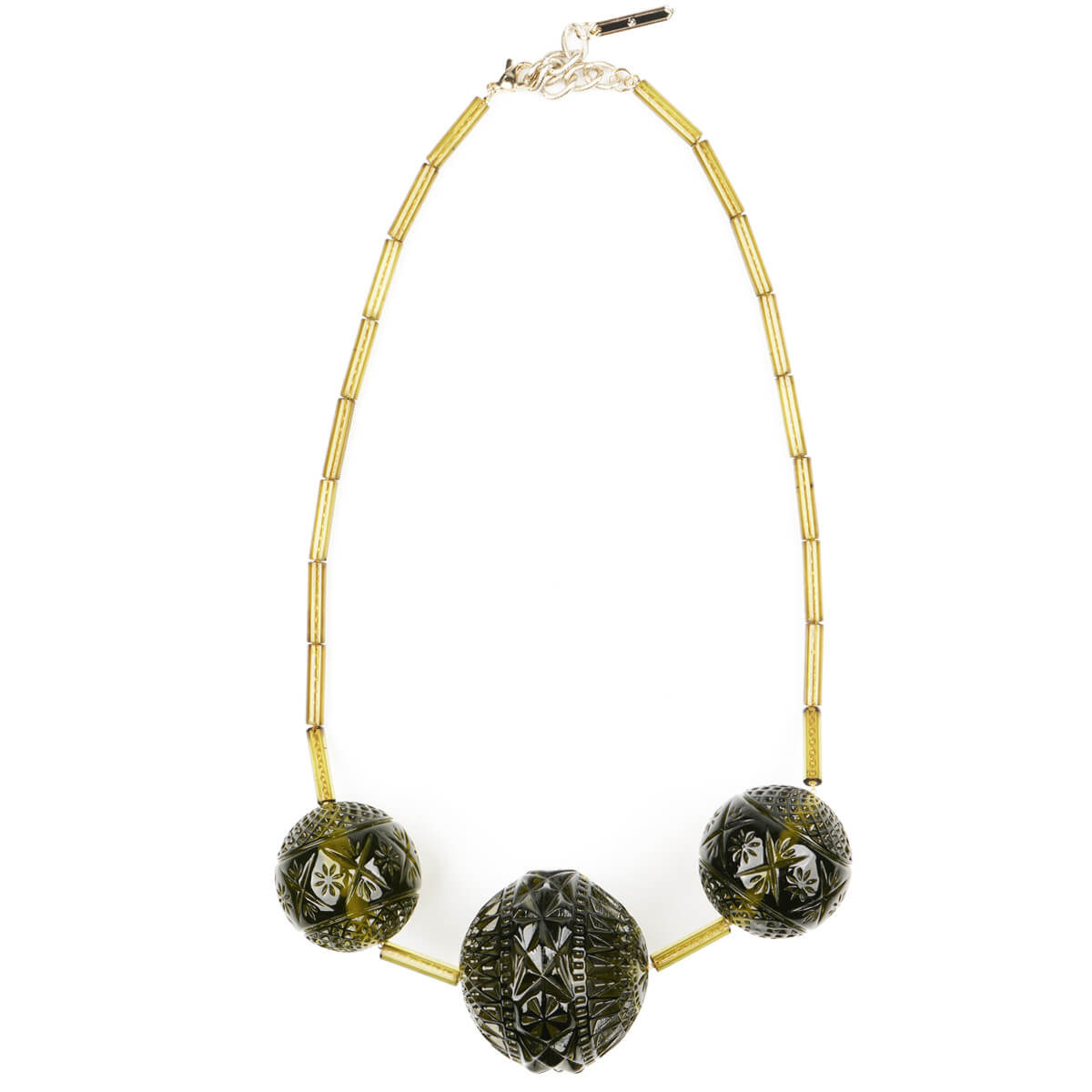 Triple Sphere Necklace Olive
