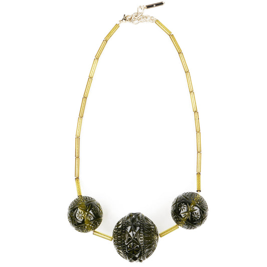 Triple Sphere Necklace Olive