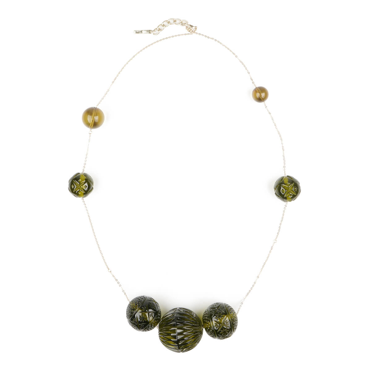 Long Random Sphere Necklace Olive