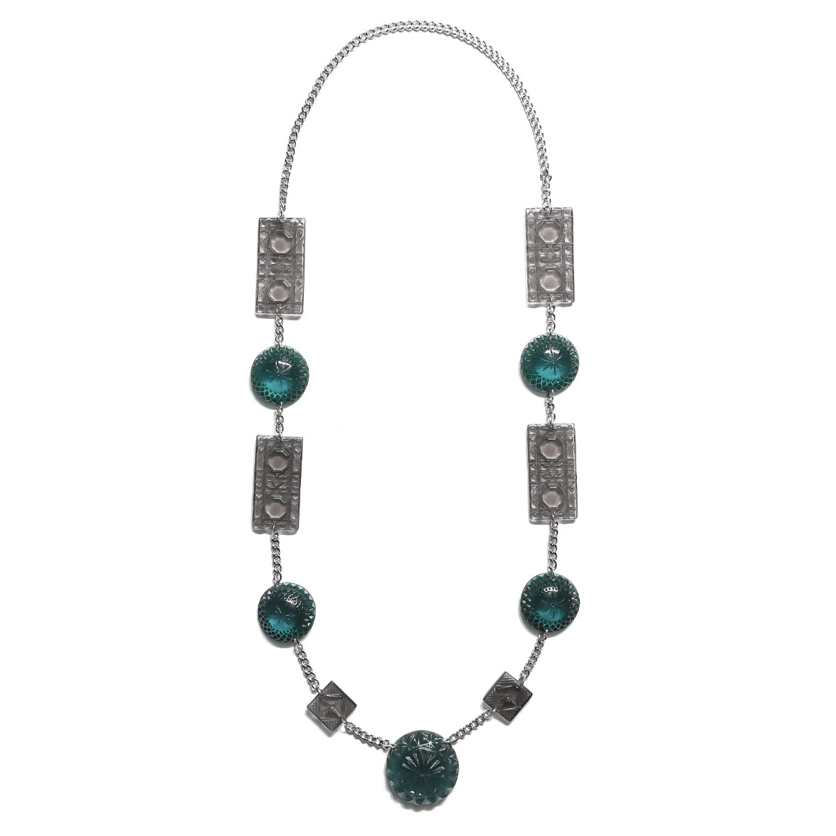 Extra Long Square & Disc Necklace Indigo & Grey