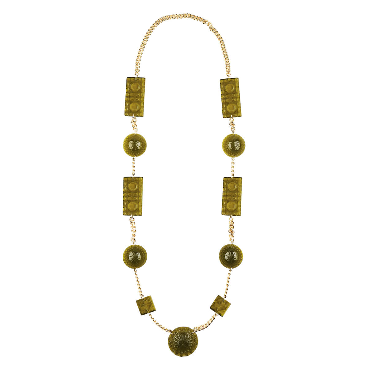 Extra Long Square & Disc Necklace Olive