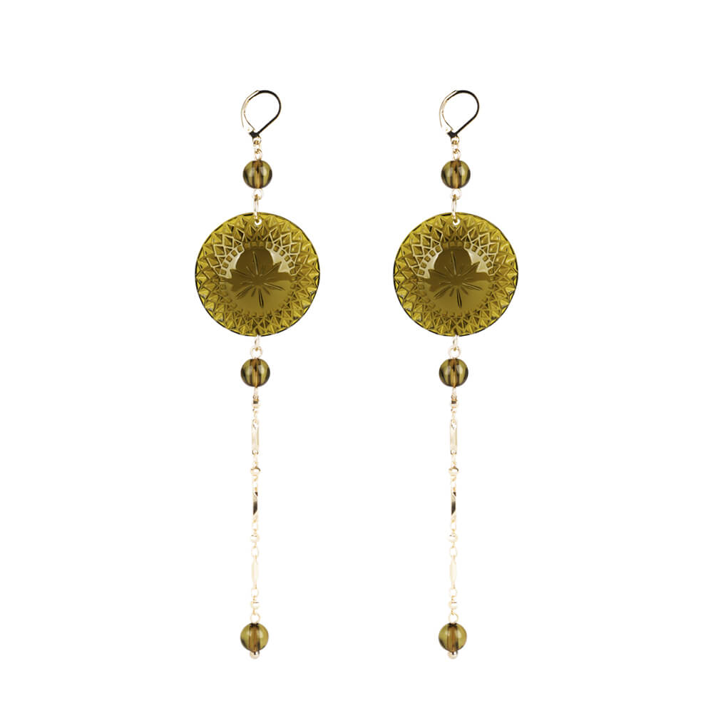 NEW IN Long String Disc Earrings Olive