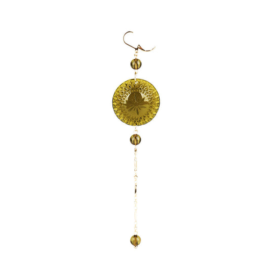 Long String Disc Earrings Olive