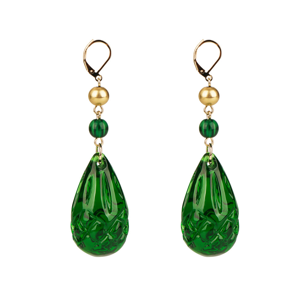 Etched Teardrop Earrings Emerald Green
