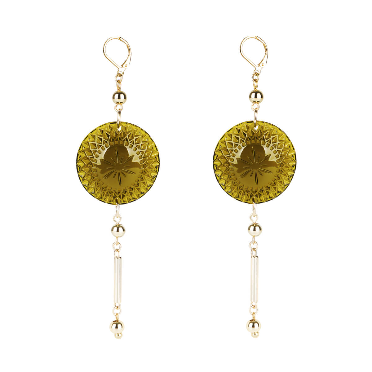 NEW IN Etched Disc Bar Earrings Olive