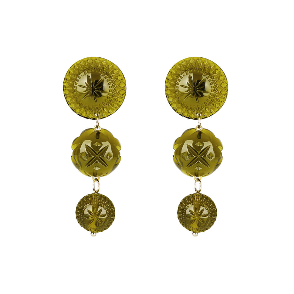 NEW IN Drip Crystal Stud Earrings Olive