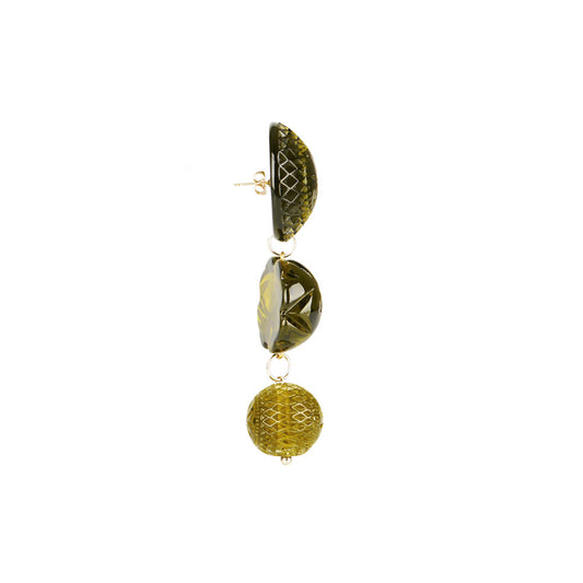 Drip Crystal Stud Earrings Olive