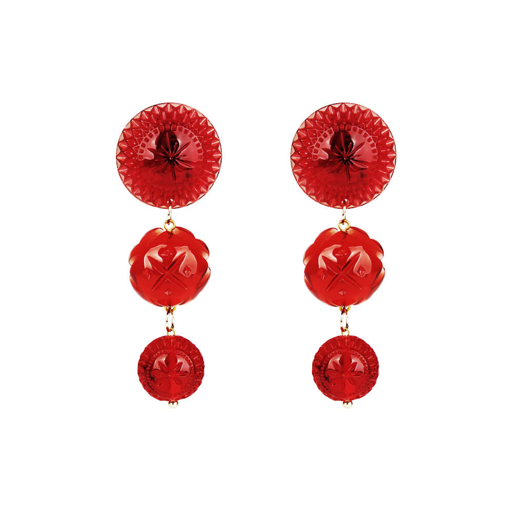 Drip Crystal Stud Earrings Burgundy