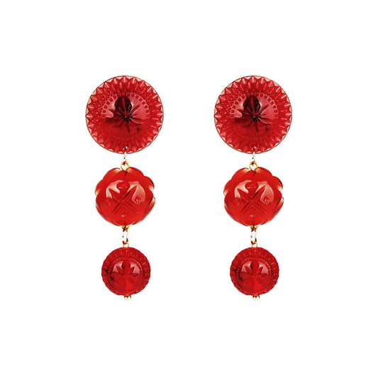 Drip Crystal Stud Earrings Burgundy