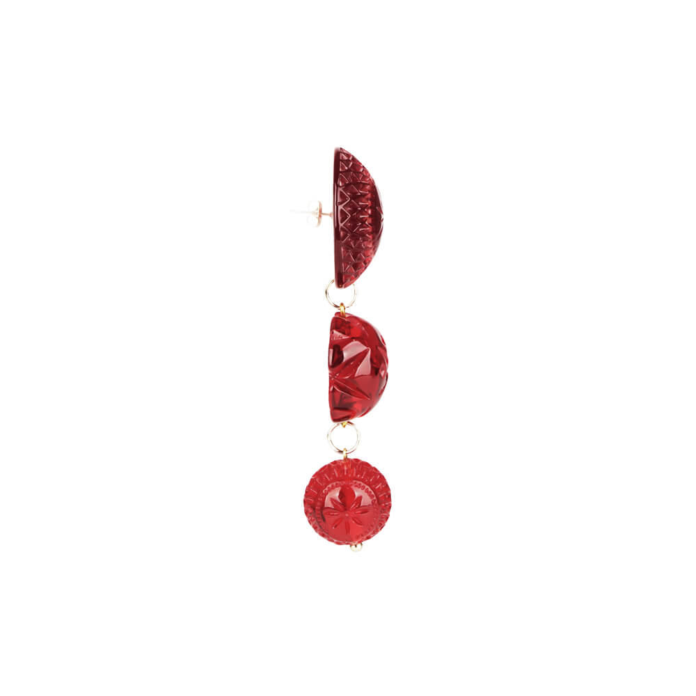 Drip Crystal Stud Earrings Burgundy
