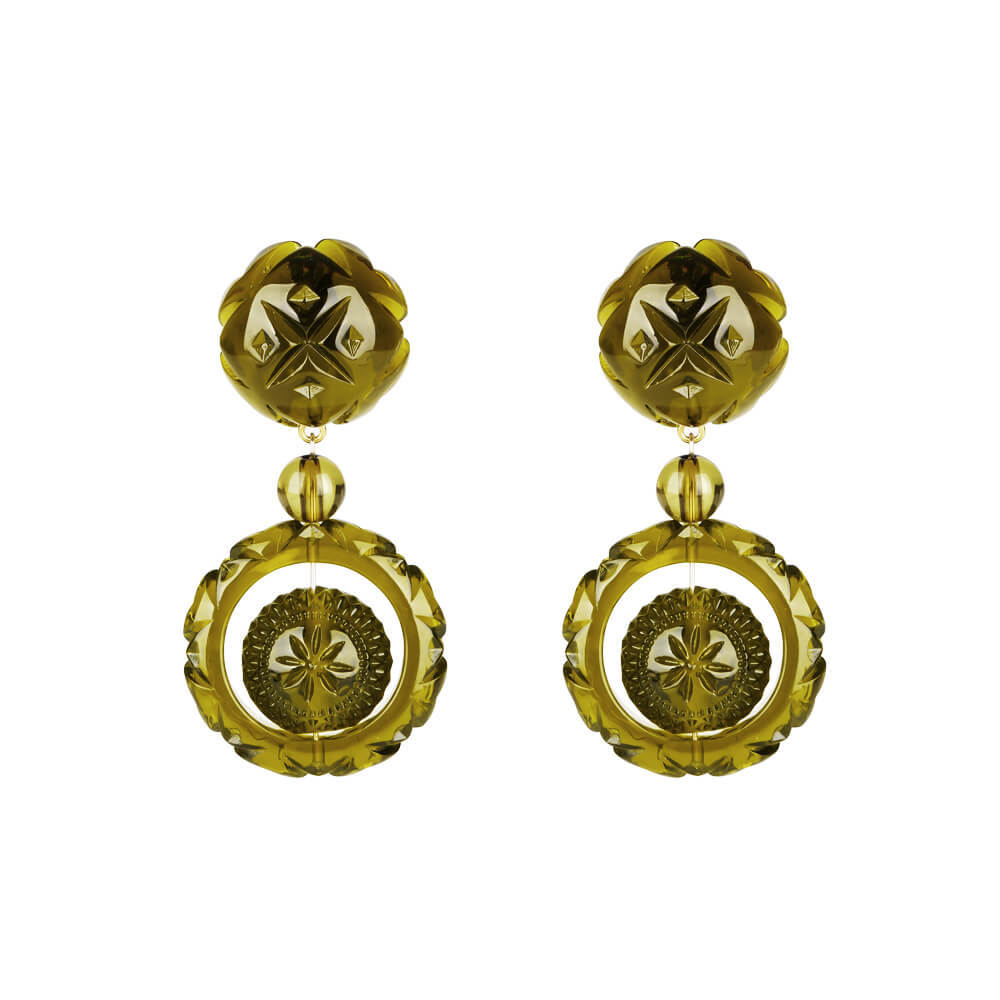 Frosted Ball & Circle Stud Earrings Olive