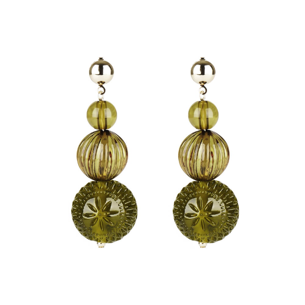 Triple Ball Stud Earrings Olive