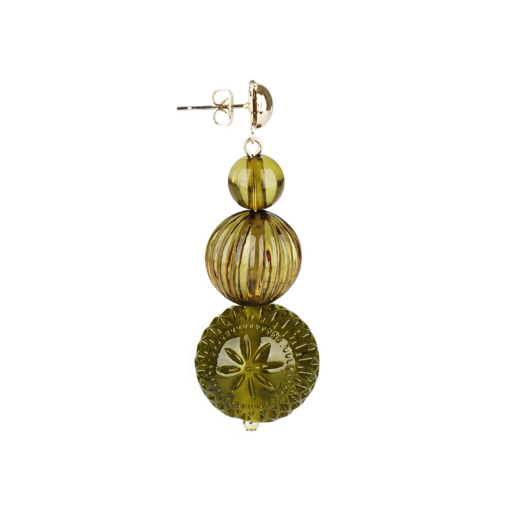 Triple Ball Stud Earrings Olive
