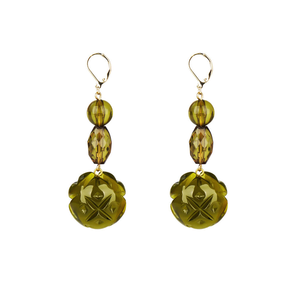 Semi Ball Beaded Earrings Olive