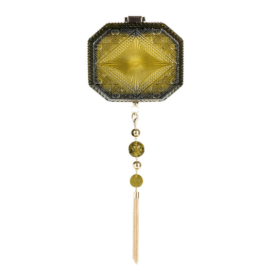 Hand Carved Octagon Clutch Olive