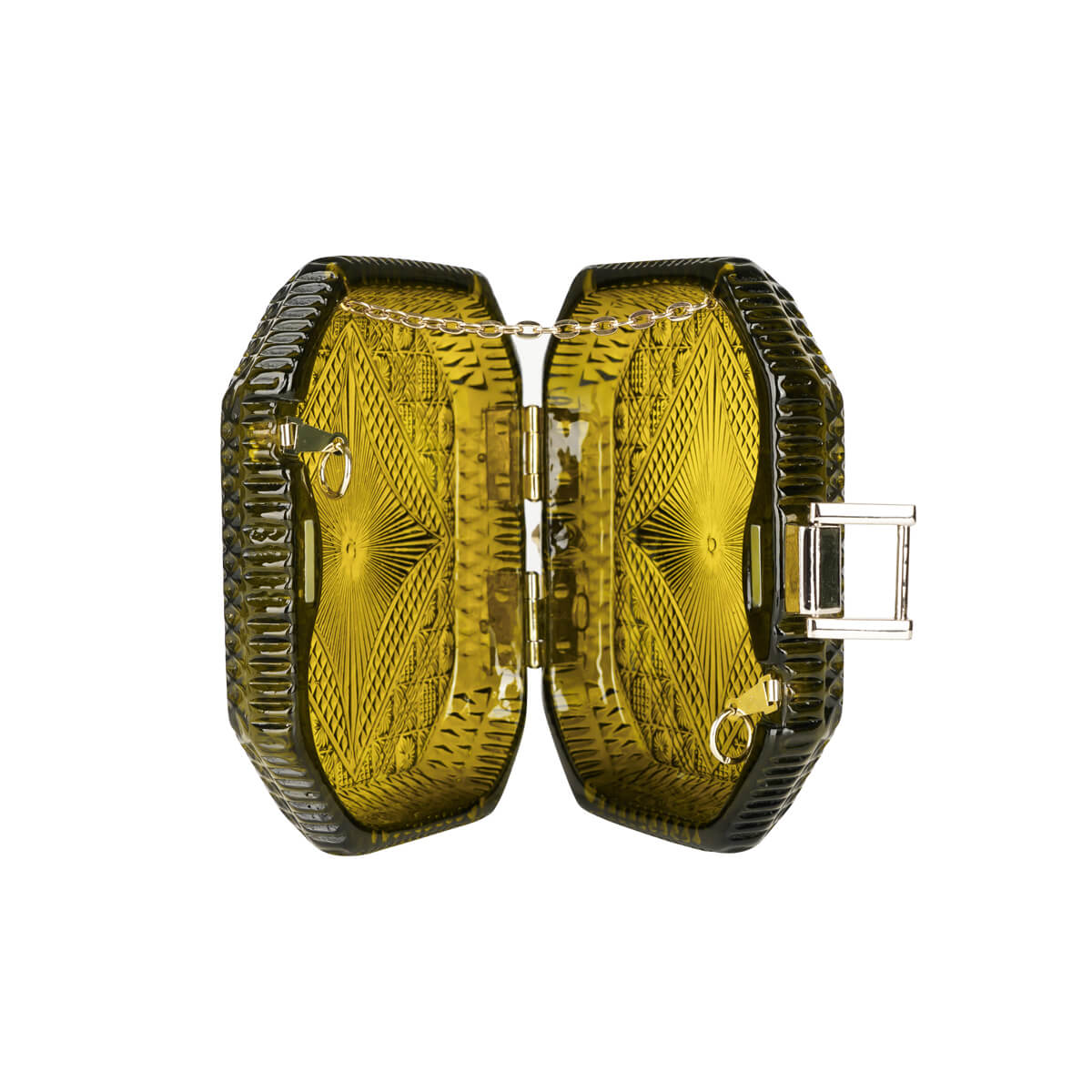 Hand Carved Octagon Clutch Olive