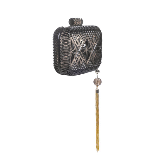 Hand Carved Clutch Dark Grey