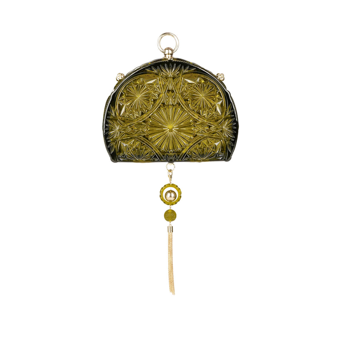 Hand Carved Fan Clutch Olive