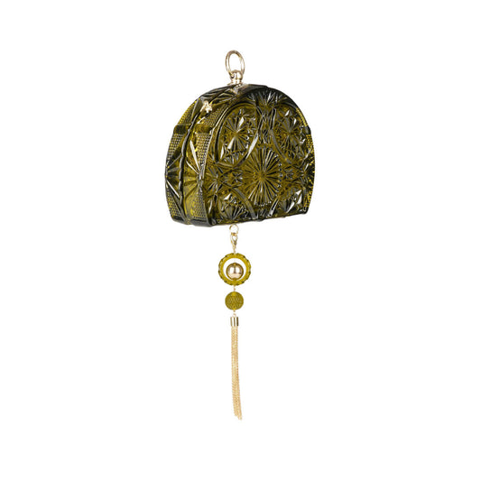 Hand Carved Fan Clutch Olive